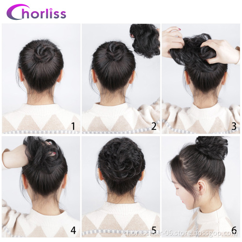 Wholesale Cheap 90g Messy Curly Hairpieces for Women Hair Bun Elastic Scrunchie Chignon Updo Curly Synthetic Hair chignon